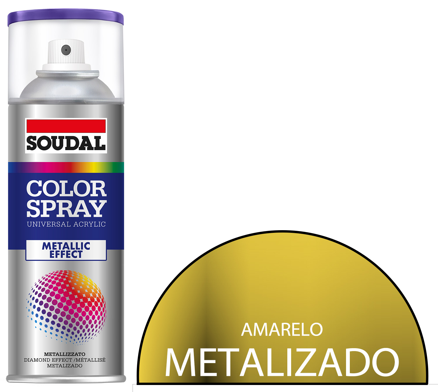 Tinta Spray EFEITO METALIZADO Amarelo 400 mL SOUDAL 