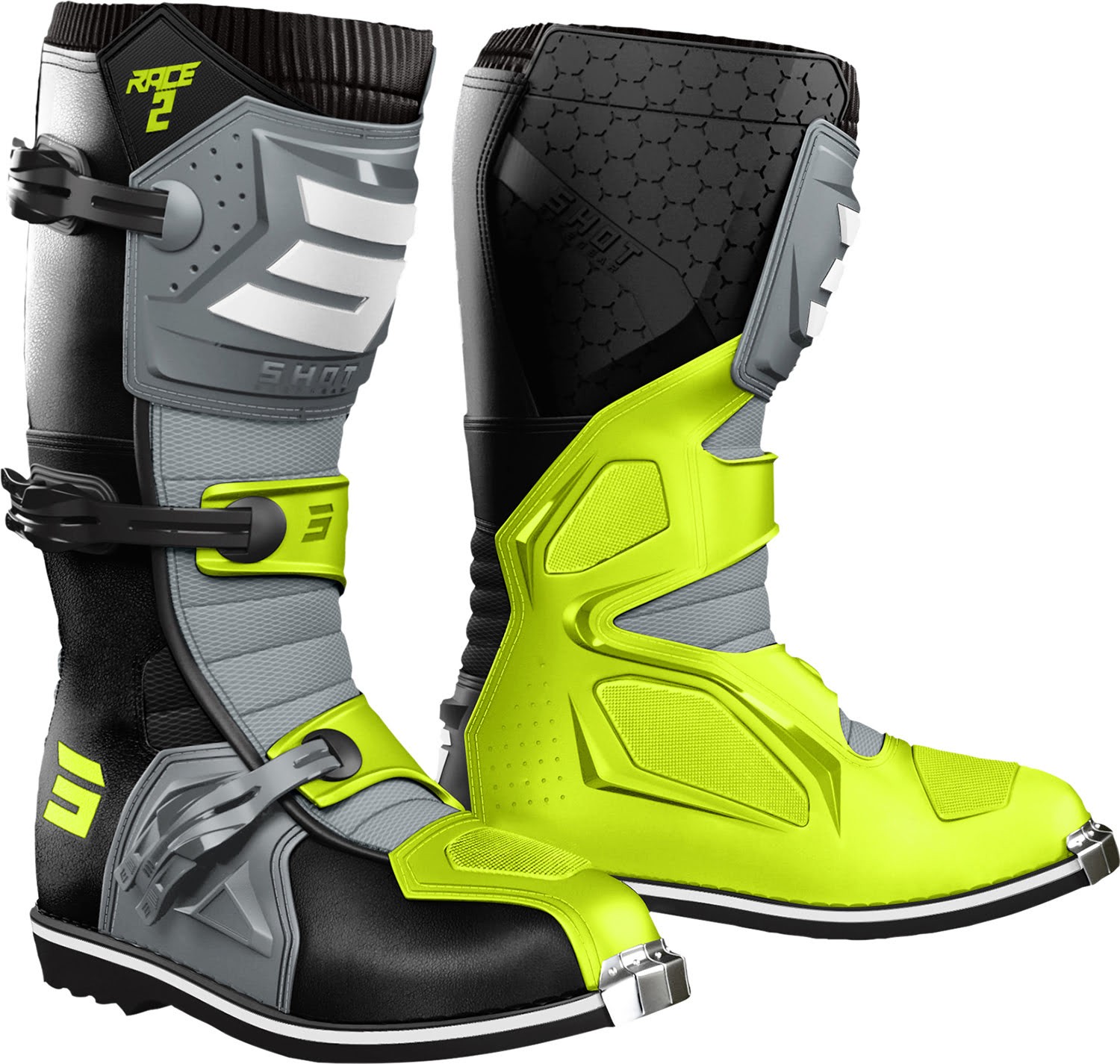 Botas RACE 2 Pretas / Cinza / Amarelas Neon SHOT 