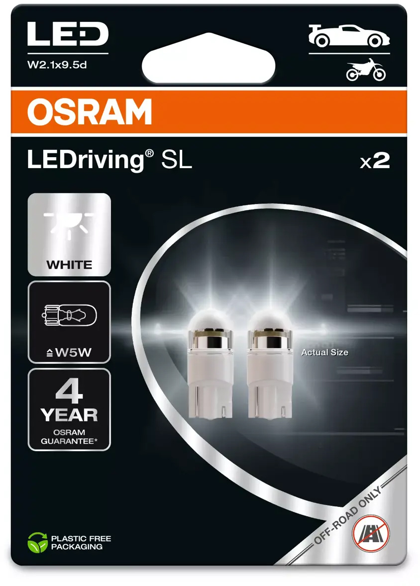 Lâmpada Led 12V W5W (T10) W2,1x9,5d 1W LEDriving® SL (2un) OSRAM 