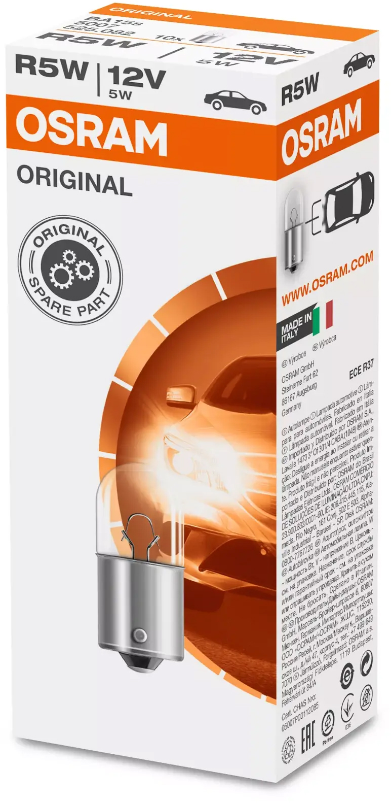 Lâmpada 12V R5W BA15s 5W original (caixa 10un) OSRAM 