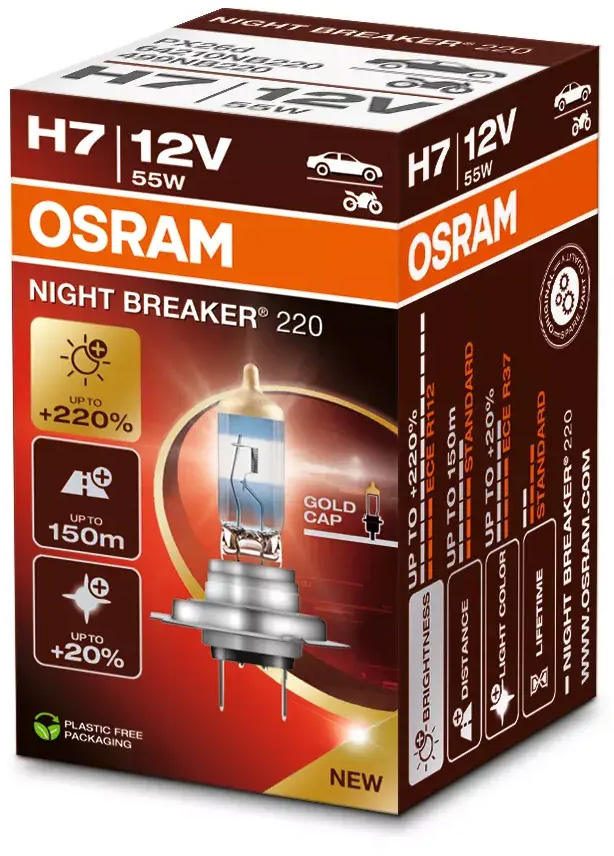 Lâmpada 12V H7 PX26d 55W até 220% mais brilho OSRAM 